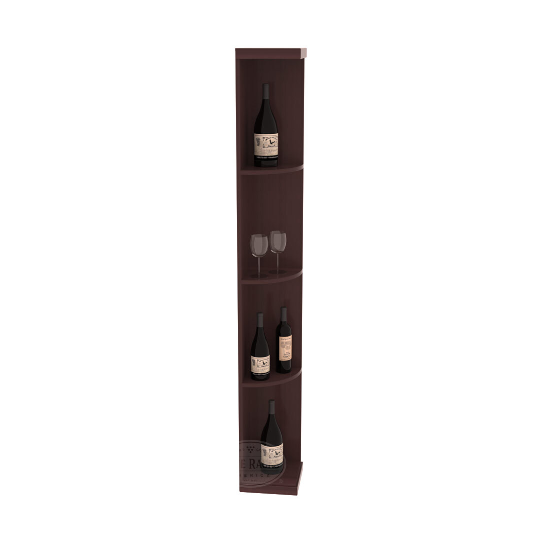 Retail Quarter-Round Wine Display Rack – Redwood / Greywash stained