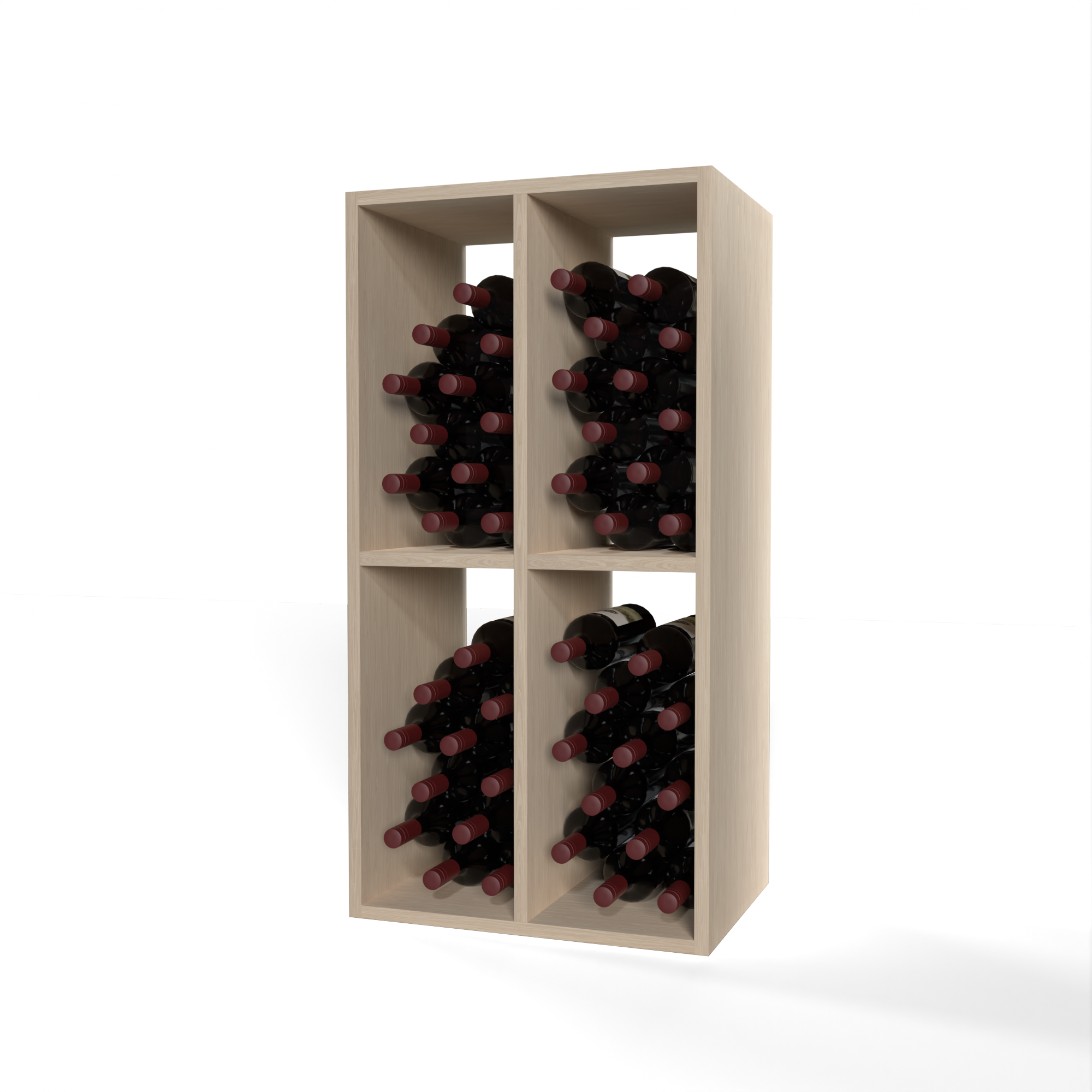 GrandCellar™ 4 Column Full-Depth Wine Case Bin – 36" – White Oak / Unstained