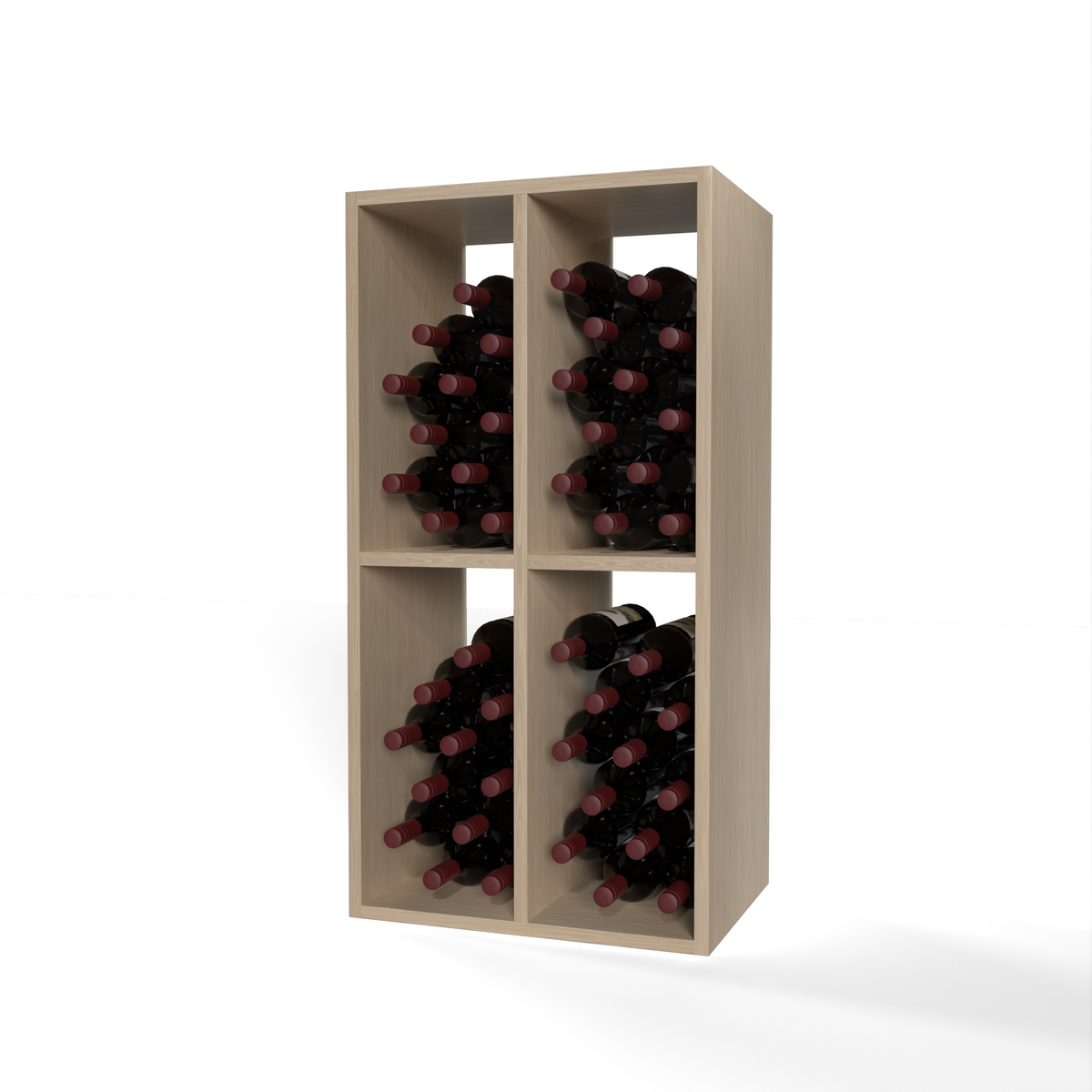 GrandCellar™ 4 Column Full-Depth Wine Case Bin – 36" – White Oak / Unstained