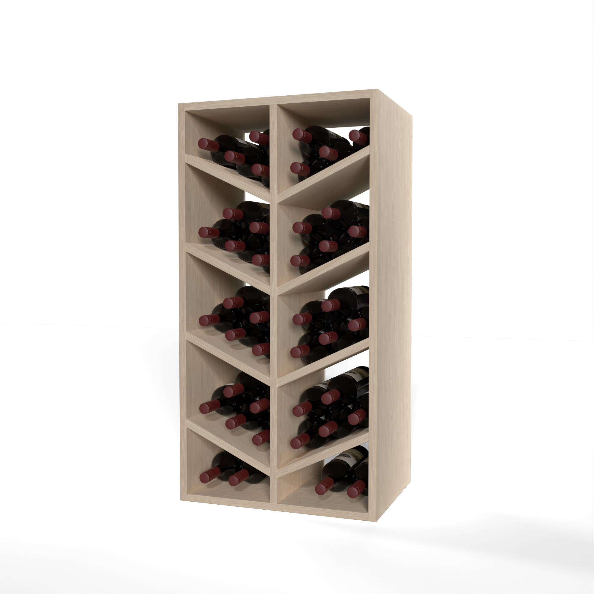 GrandCellar™ 4 Column Full-Depth Chevron Wine Bin – 36" – White Oak / Unstained