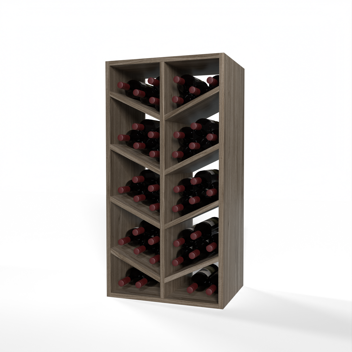 GrandCellar™ 4 Column Full-Depth Chevron Wine Bin – 36" – Walnut / Unstained