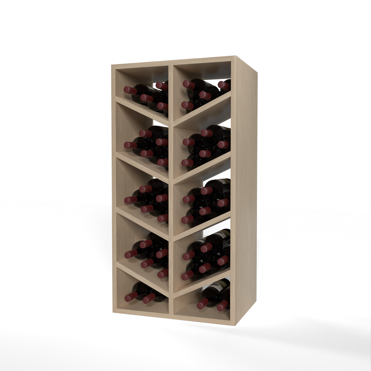 GrandCellar™ 4 Column Full-Depth Chevron Wine Bin – 36" – White Oak / Unstained