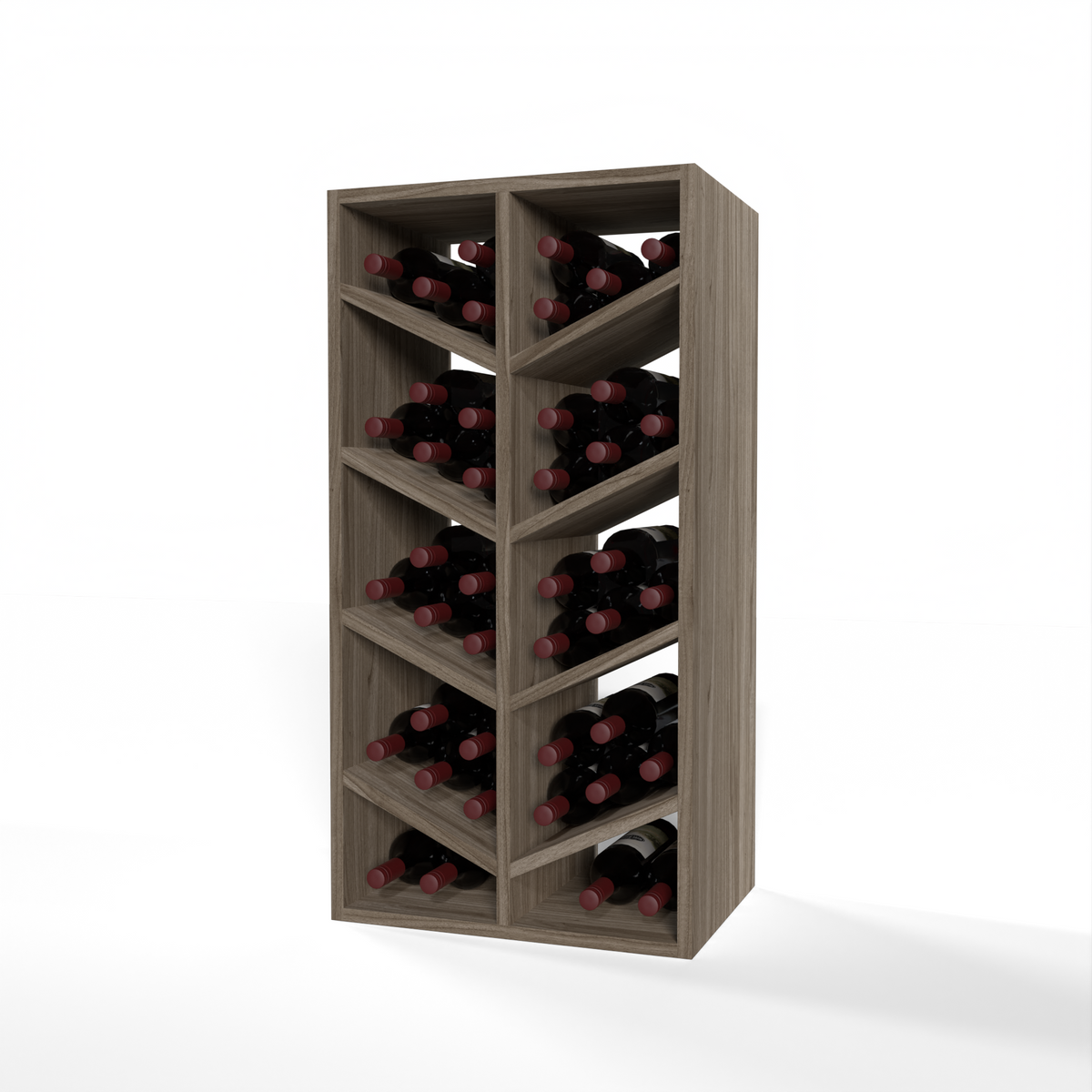 GrandCellar™ 4 Column Full-Depth Chevron Wine Bin – 36" – Walnut / Unstained