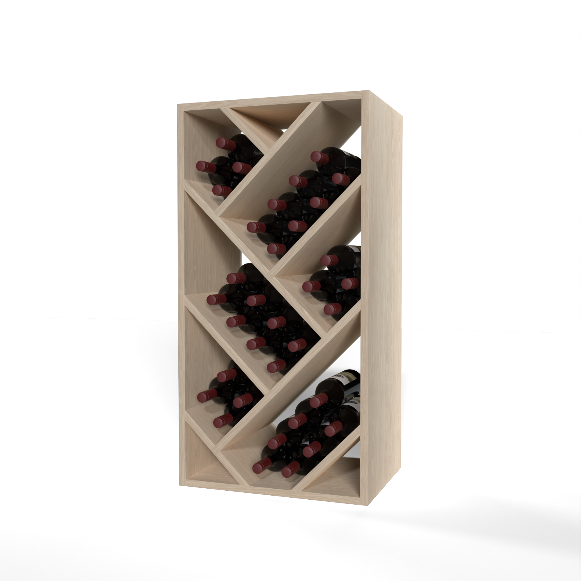 GrandCellar™ 4 Column Full-Depth Herringbone Wine Bin – 36" – White Oak / Unstained