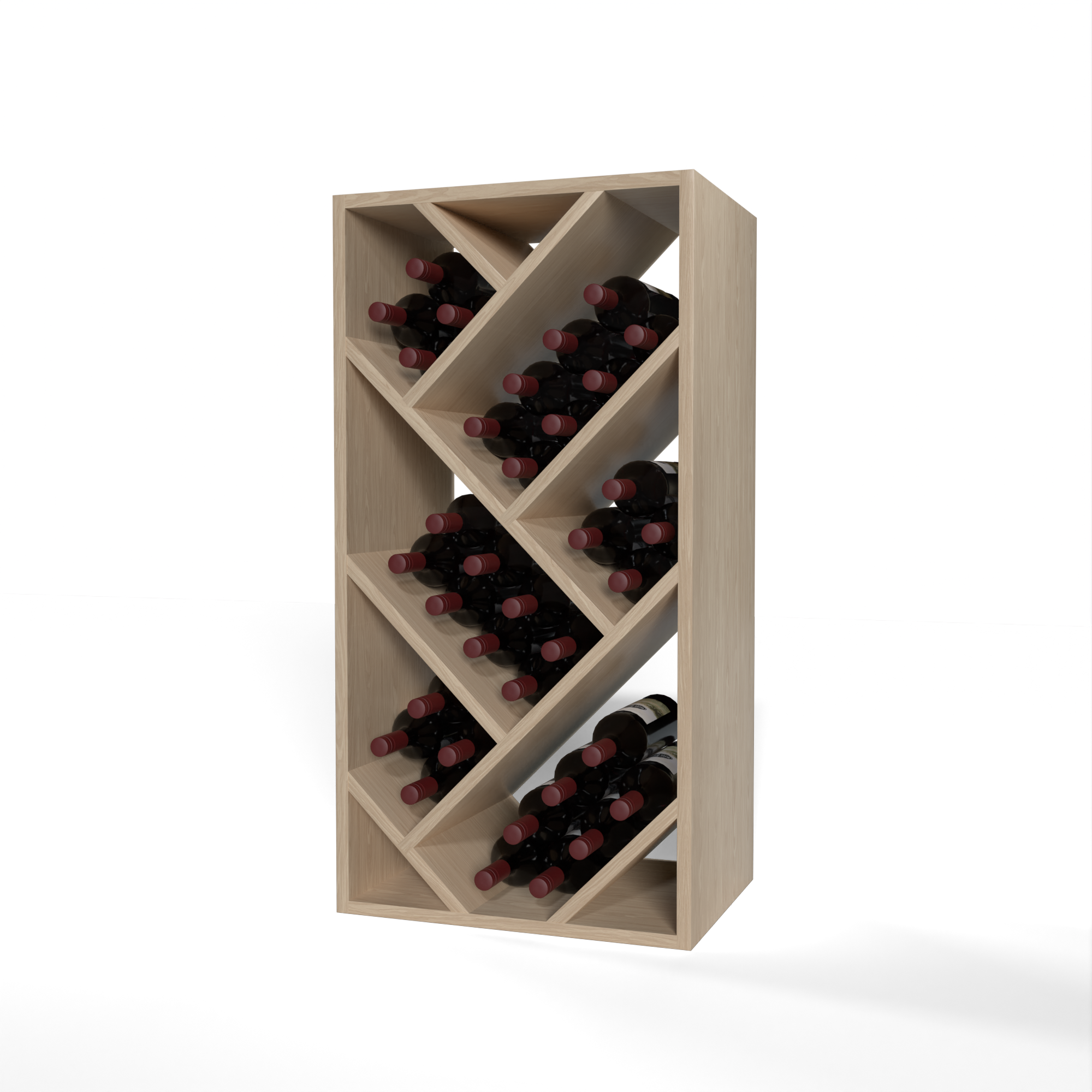 GrandCellar™ 4 Column Full-Depth Herringbone Wine Bin – 36" – White Oak / Unstained