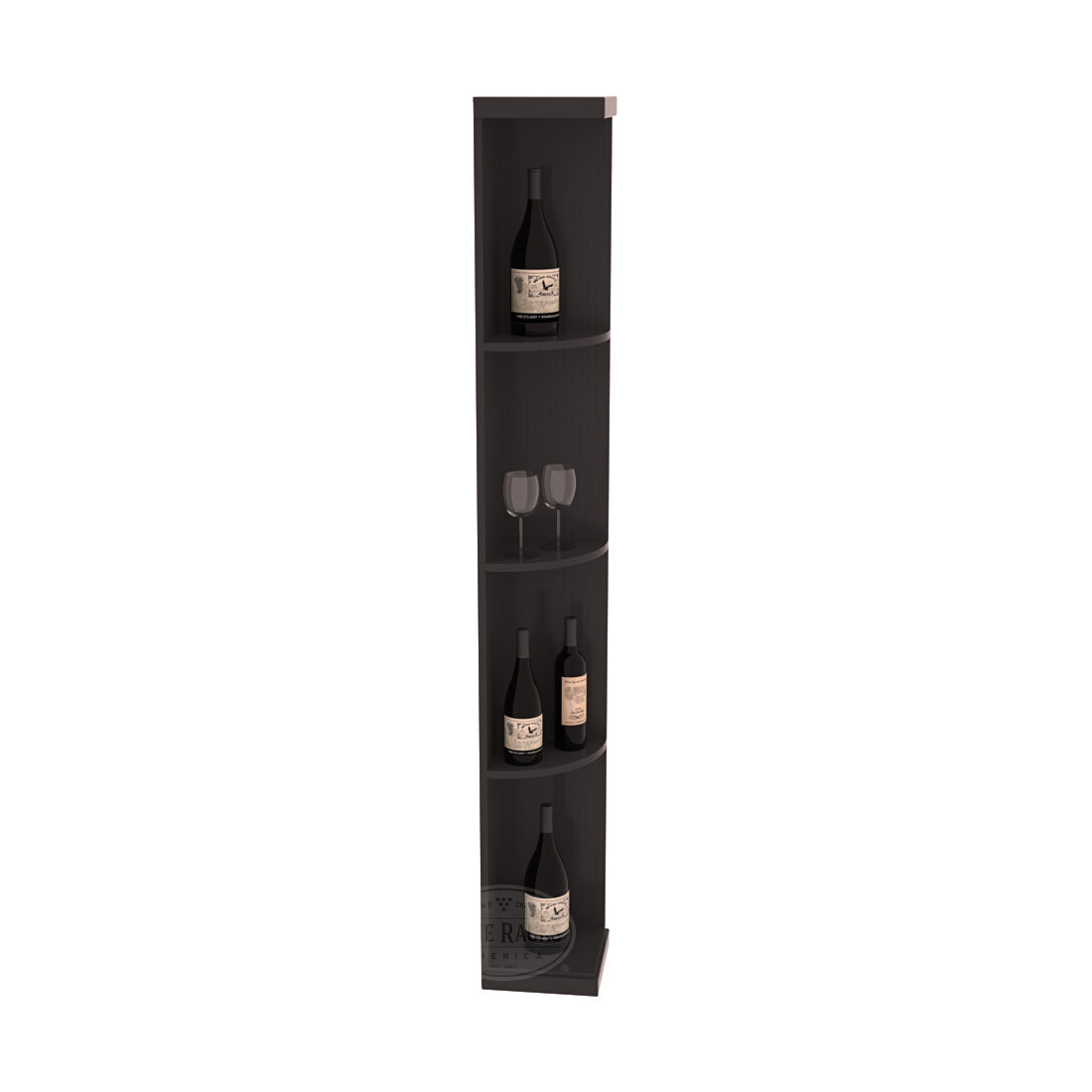 Retail Quarter-Round Wine Display Rack – Pine / Black stained