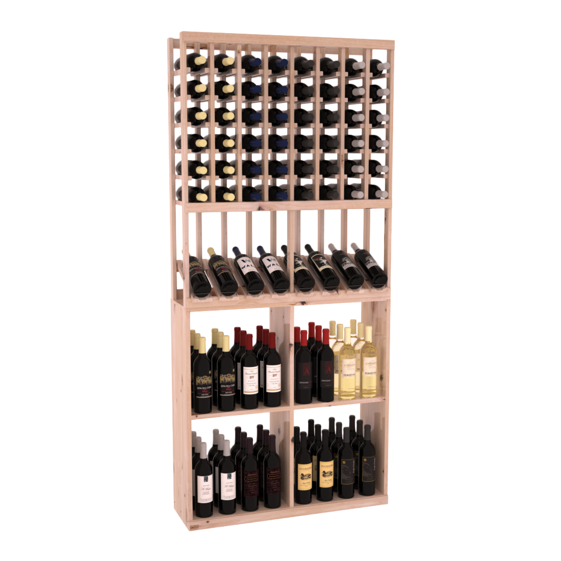 Retail High-Reveal Wine Display Rack – Knotty Alder / Oak stained