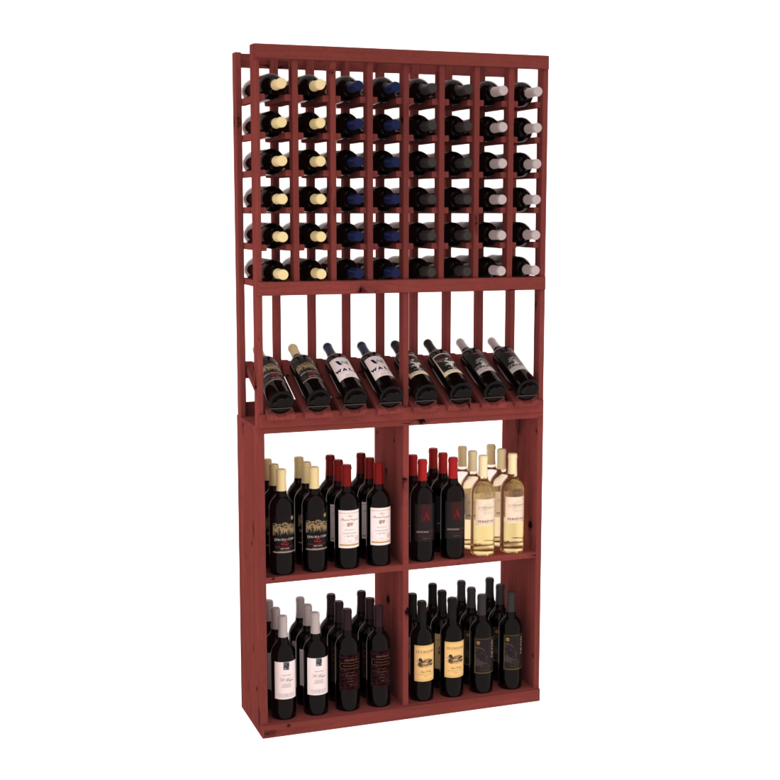 Retail High-Reveal Wine Display Rack – Knotty Alder / Walnut stained