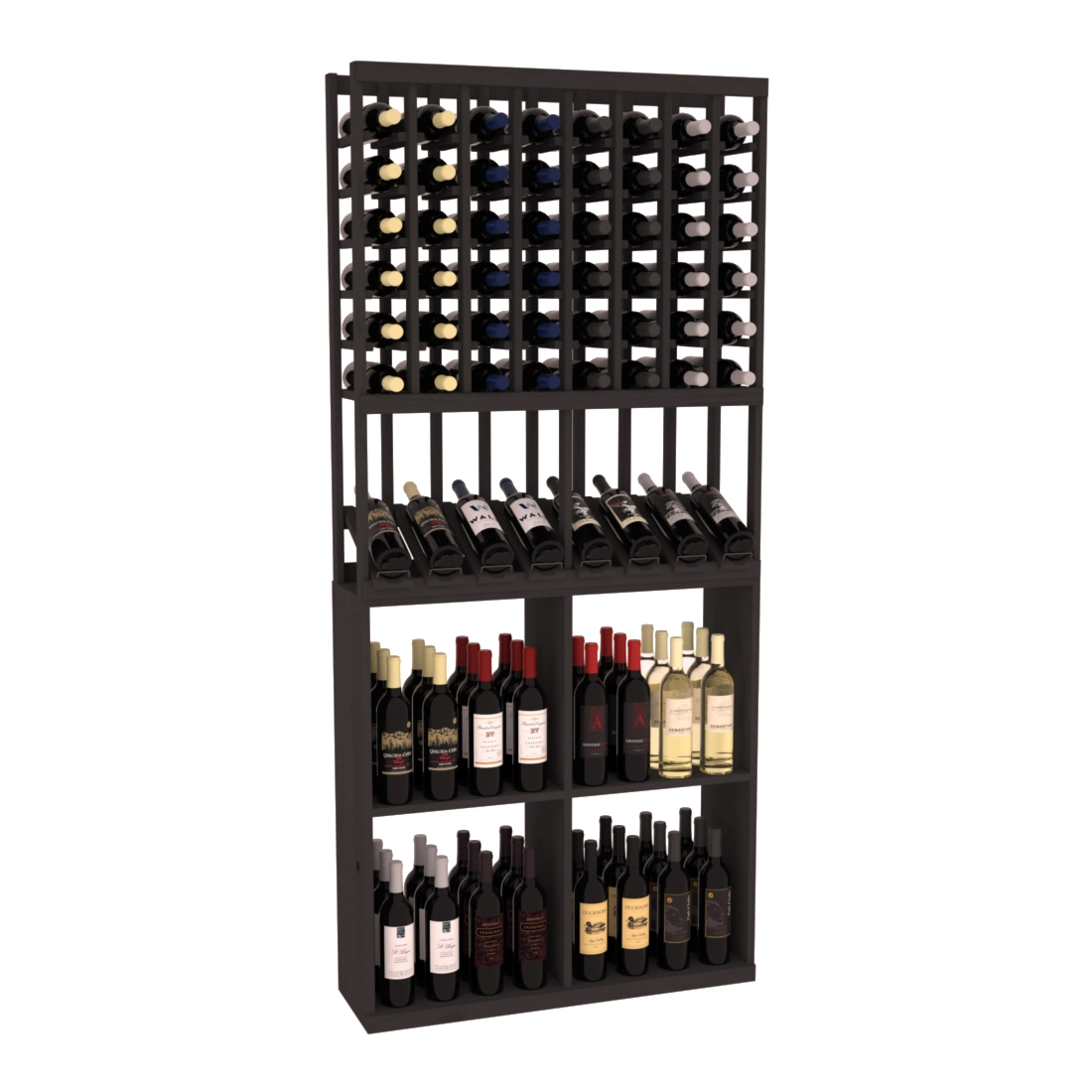 Retail High-Reveal Wine Display Rack – Ponderosa Pine / Black stained