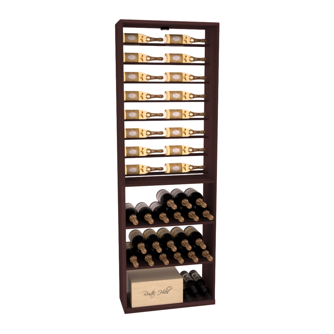 Retail Horizontal Bottle Display Rack – Premium Redwood / Black stained