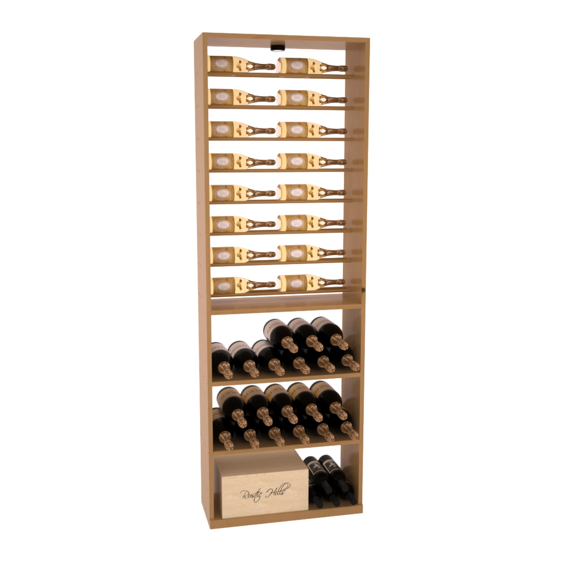 Retail Horizontal Bottle Display Rack – Ponderosa Pine / Oak stained