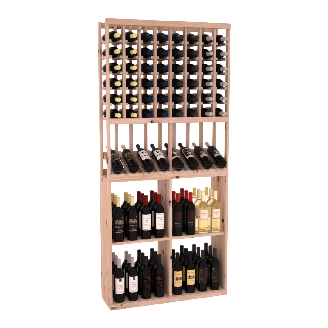 Retail High-Reveal Wine Display Rack – Knotty Alder / Oak stained