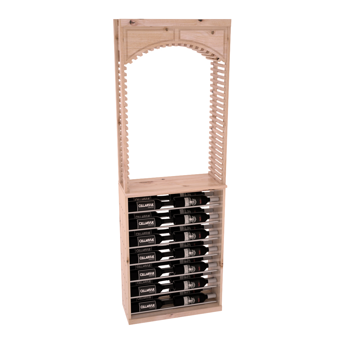 InstaCellar 26" Cellar Arch / Horizontal Display Combo – Black Metal Rods – Knotty Alder / Greywash stained