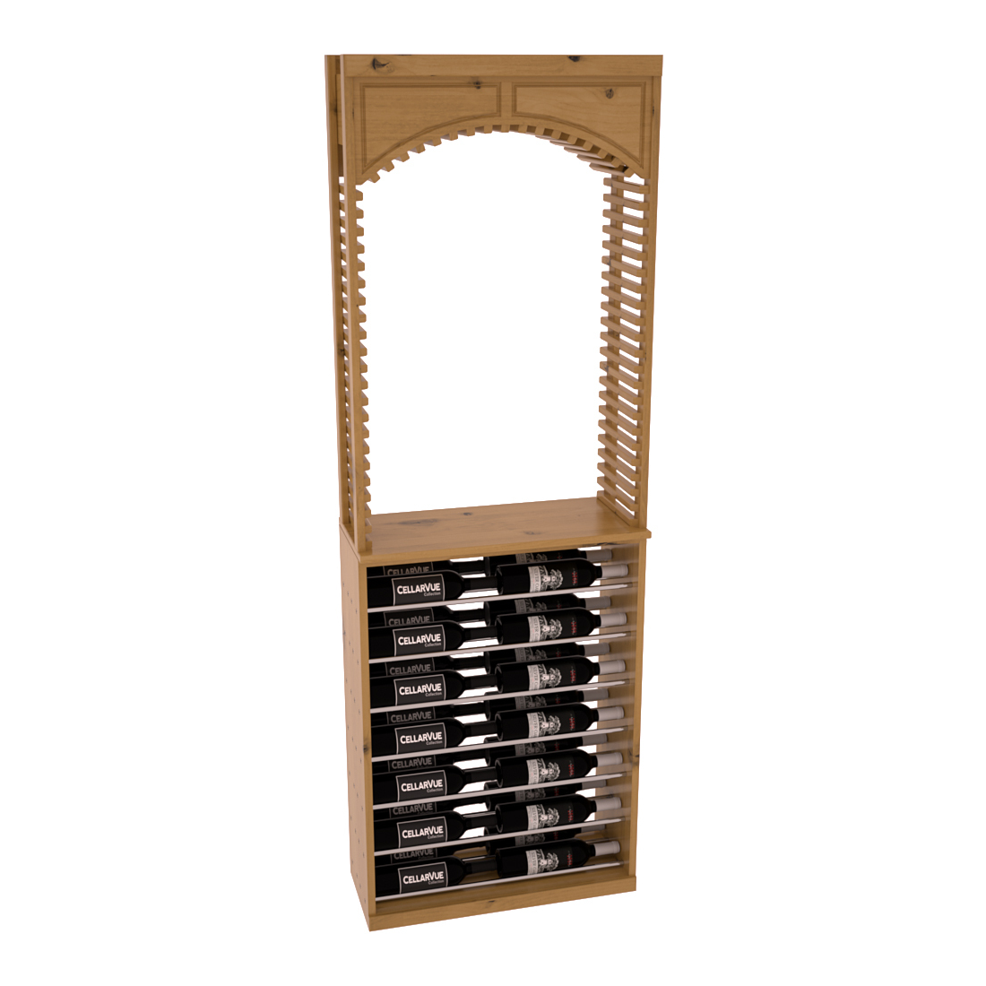 InstaCellar 26" Cellar Arch / Horizontal Display Combo – Black Metal Rods – Ponderosa Pine / Greywash stained