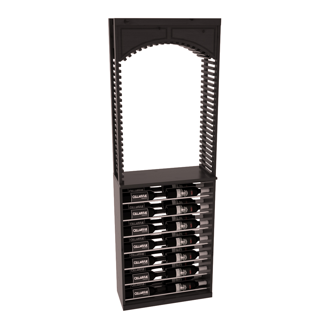 InstaCellar 26" Cellar Arch / Horizontal Display Combo – Black Metal Rods – Ponderosa Pine / Black stained