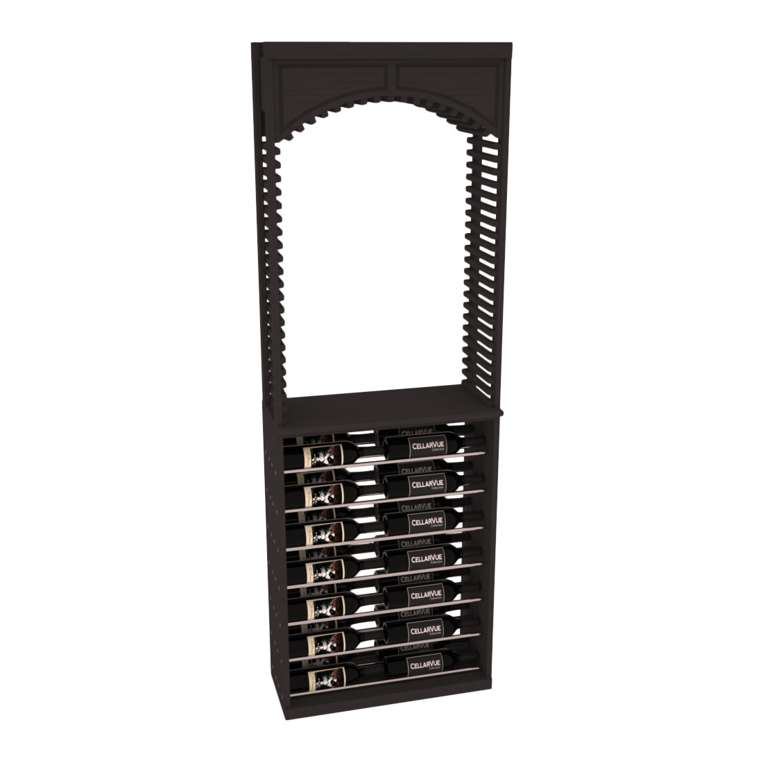 InstaCellar 26" Cellar Arch / Horizontal Display Combo – Black Metal Rods – Ponderosa Pine / Walnut stained