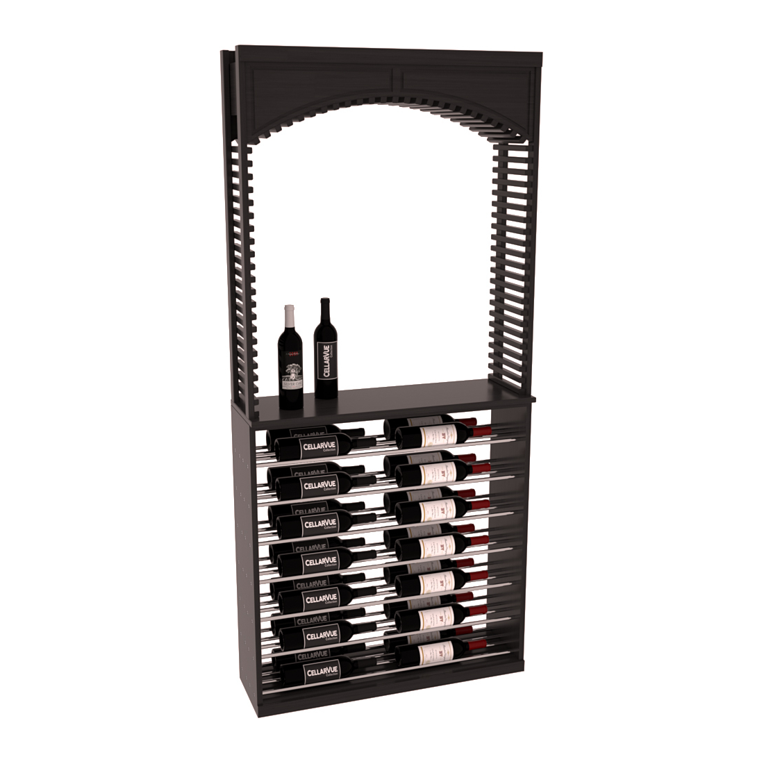InstaCellar 35" Cellar Arch / Horizontal Display Combo – Knotty Alder / Greywash stained