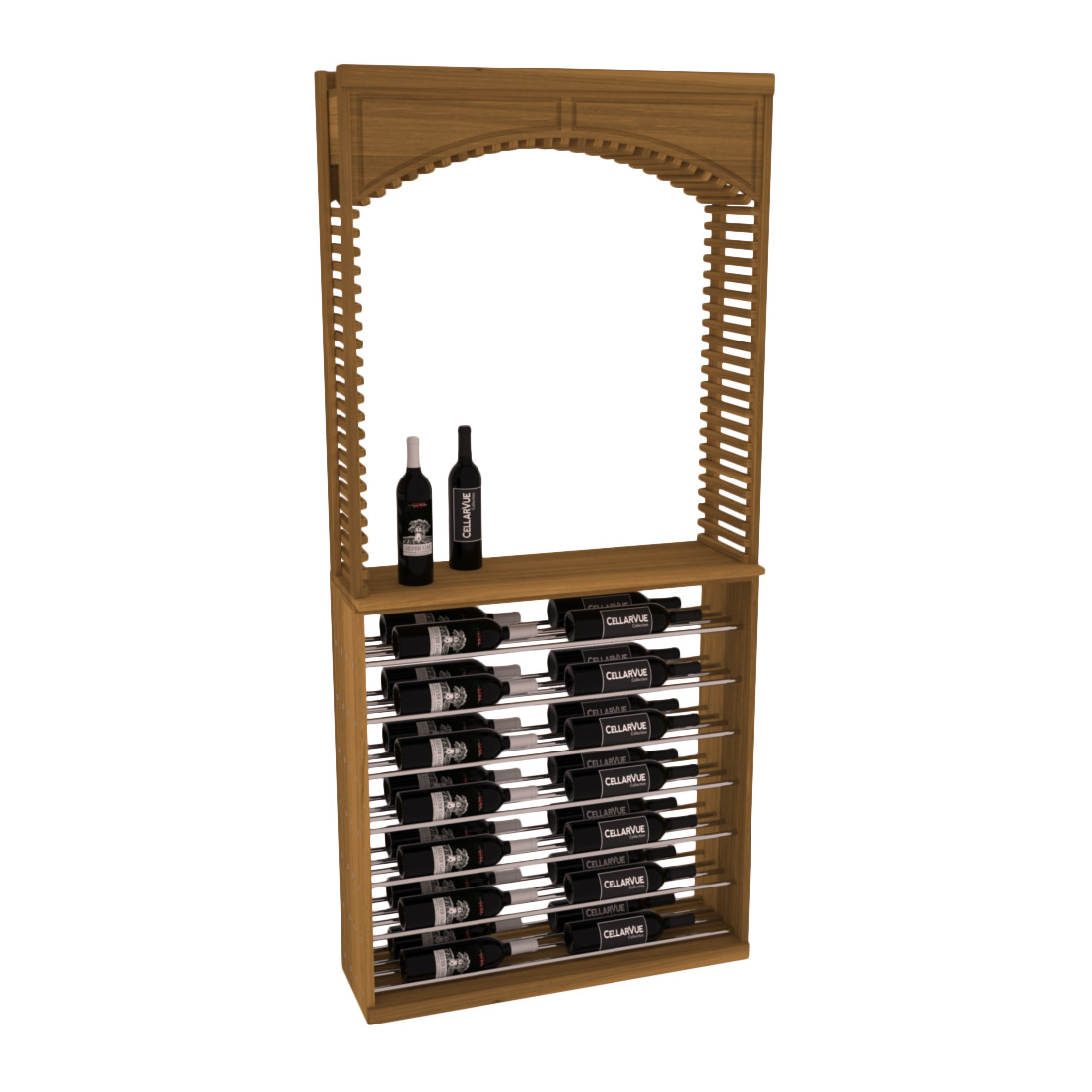 InstaCellar 35" Cellar Arch / Horizontal Display Combo – Knotty Alder / Greywash stained