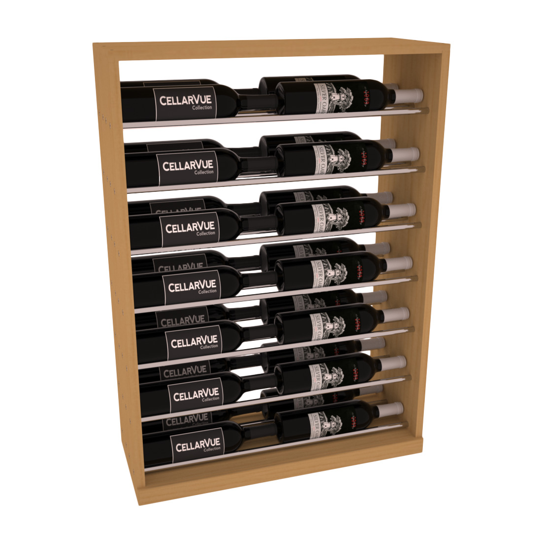 InstaCellar 26" Horizontal Base Display – Black Metal Rods – Knotty Alder / Greywash stained