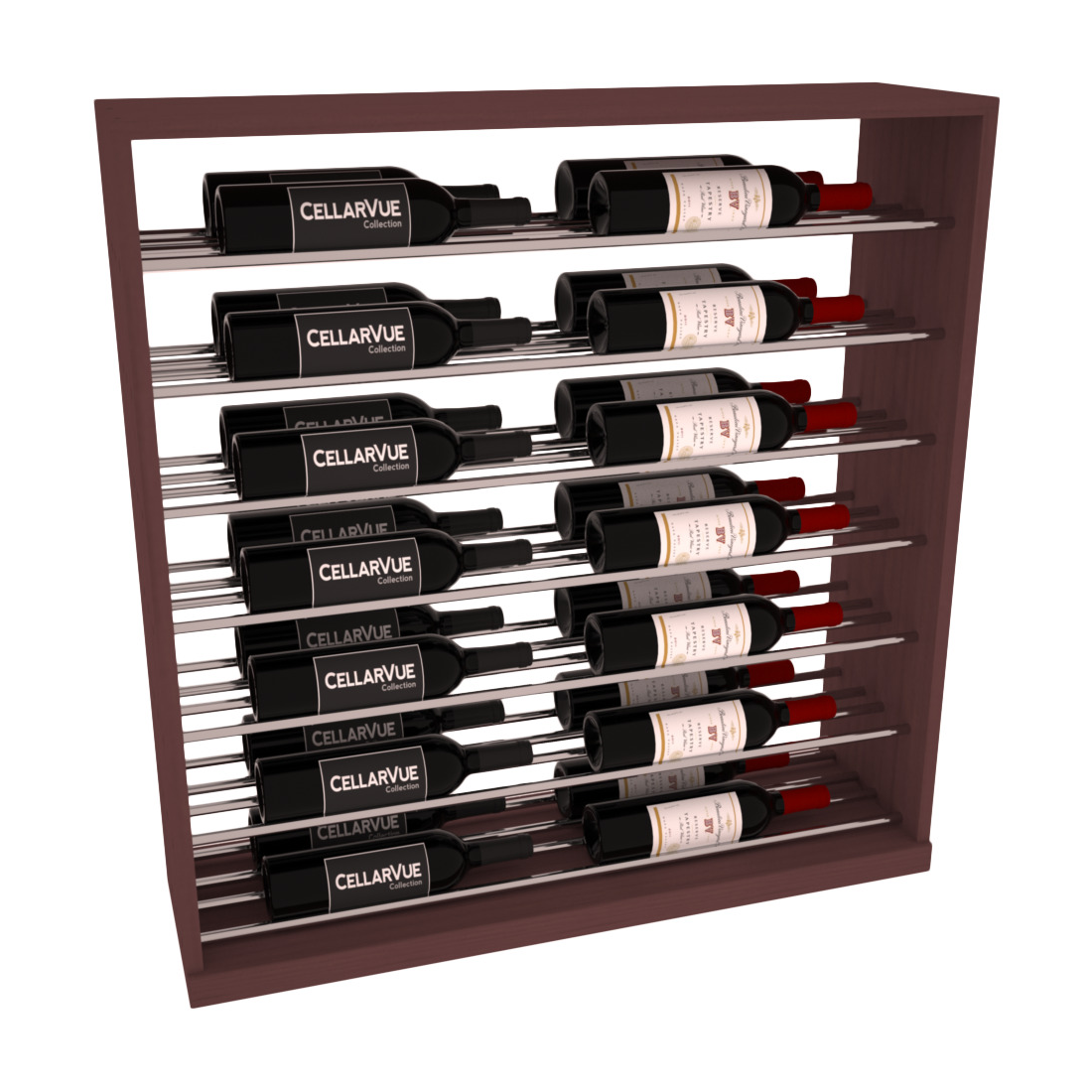 InstaCellar 35" Horizontal Base Display – Black Metal Rods – Knotty Alder / Cherry stained