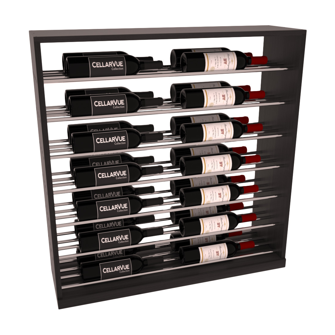 InstaCellar 35" Horizontal Base Display – Black Metal Rods – Knotty Alder / Unstained
