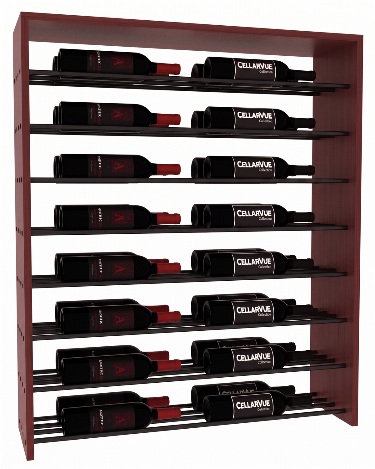 InstaCellar 35" Horizontal Double Deep Top Display – Black Metal Rods – Grand Mahogany / Cherry stained