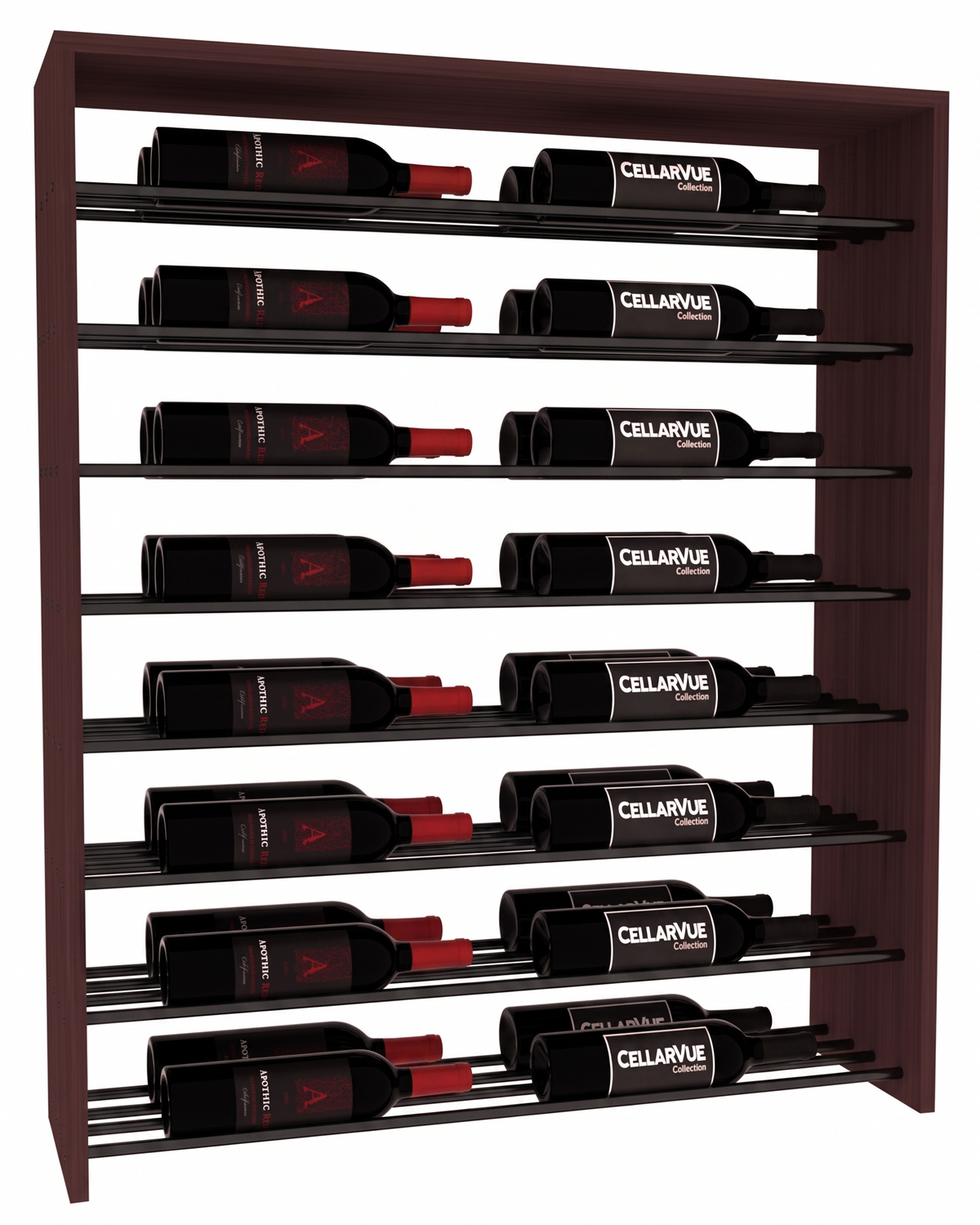 InstaCellar 35" Horizontal Double Deep Top Display – Black Metal Rods – Grand Mahogany / Walnut stained