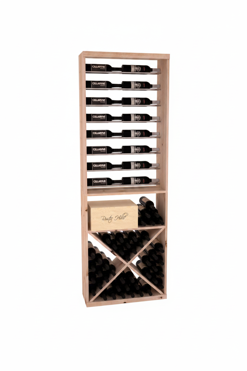 InstaCellar 26" Horizontal Display / X Bin Combo – Black Metal Rods – Premium Redwood / Black stained