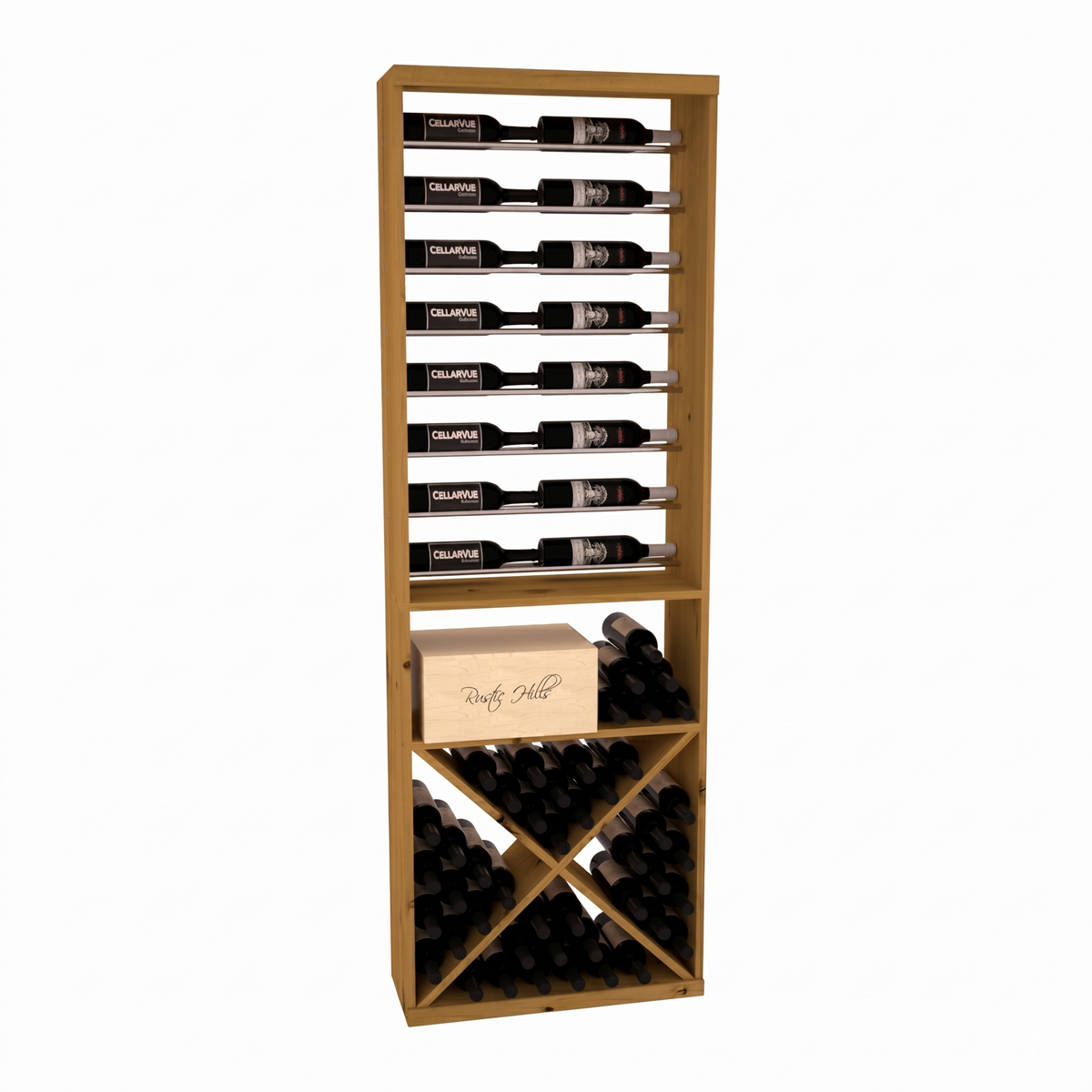 InstaCellar 26" Horizontal Display / X Bin Combo – Knotty Alder / Oak stained