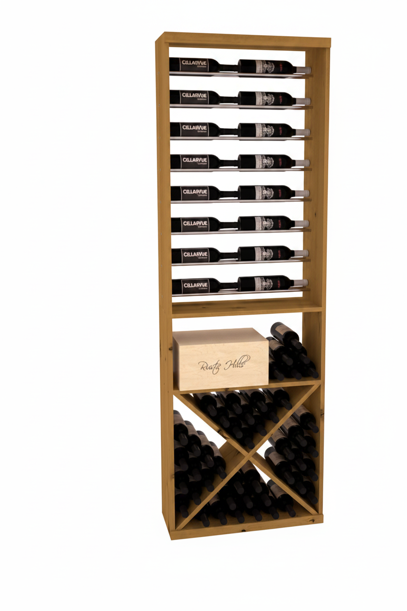 InstaCellar 26" Horizontal Display / X Bin Combo – Black Metal Rods – Premium Redwood / Cherry stained