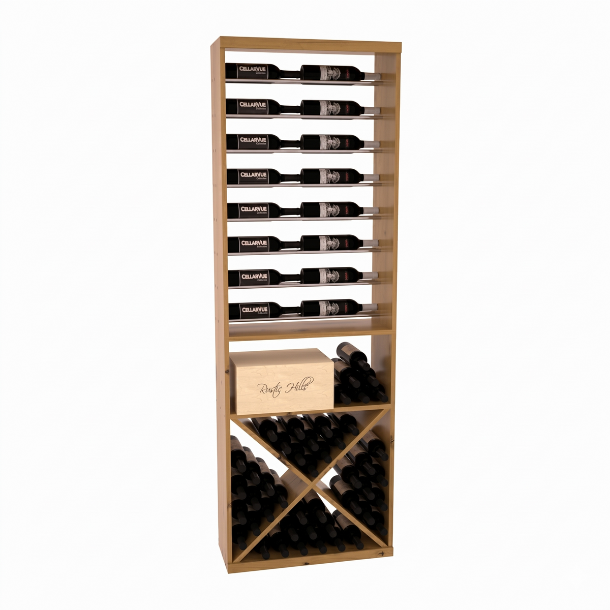 InstaCellar 26" Horizontal Display / X Bin Combo – Knotty Alder / Oak stained