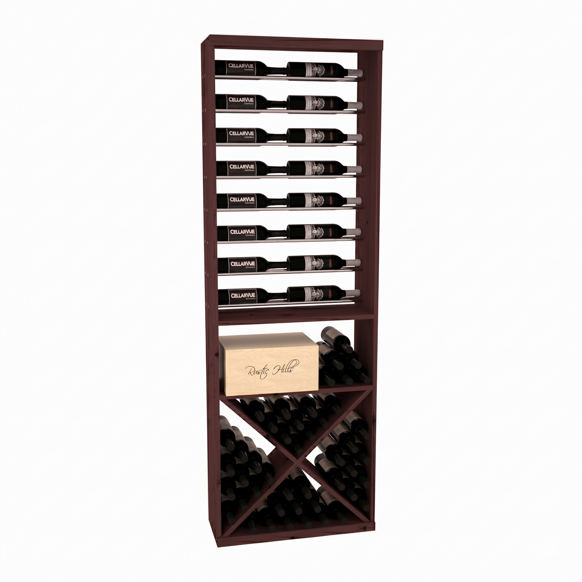 InstaCellar 26" Horizontal Display / X Bin Combo – Knotty Alder / Walnut stained