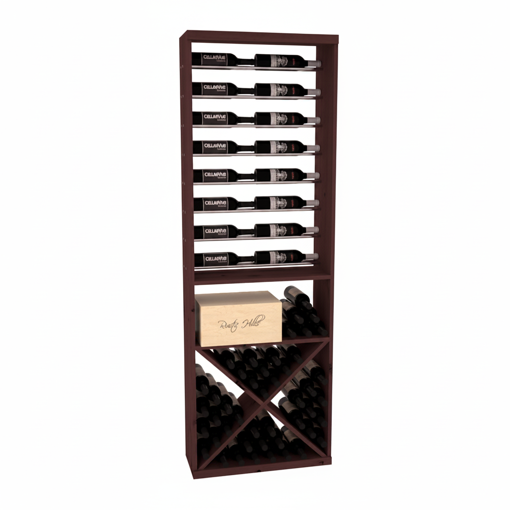 InstaCellar 26" Horizontal Display / X Bin Combo – Black Metal Rods – Ponderosa Pine / Unstained