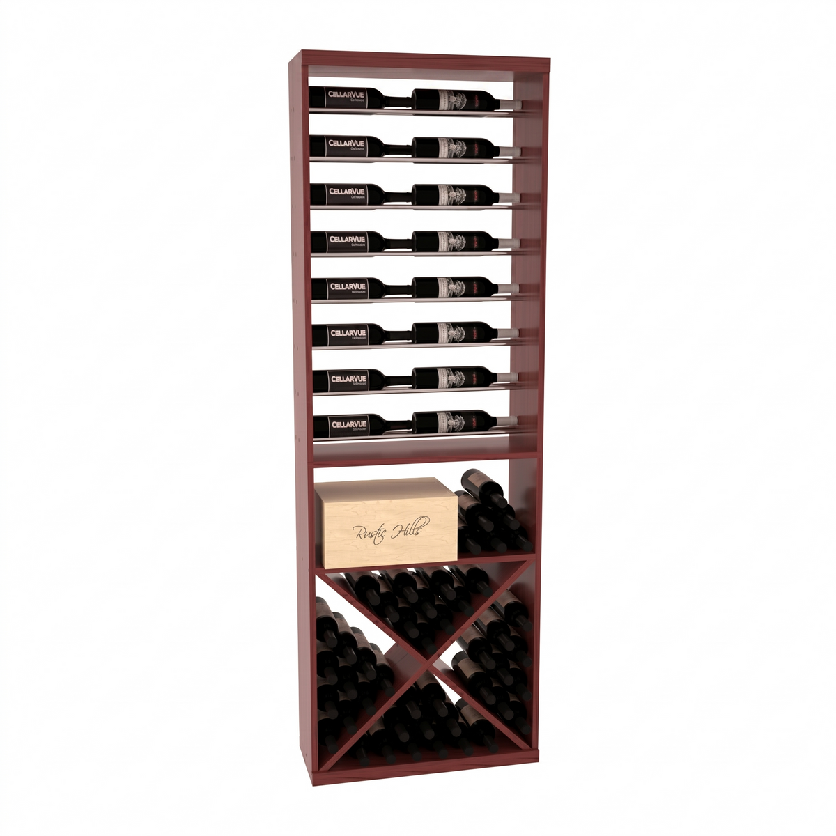 InstaCellar 26" Horizontal Display / X Bin Combo – Grand Mahogany / Cherry stained