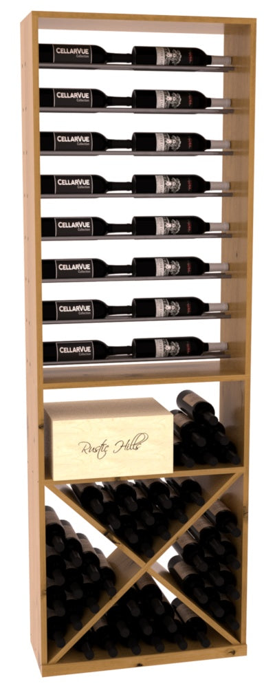 InstaCellar 26" Horizontal Display / X Bin Combo – Gunmetal Rods – Knotty Alder / Oak stained