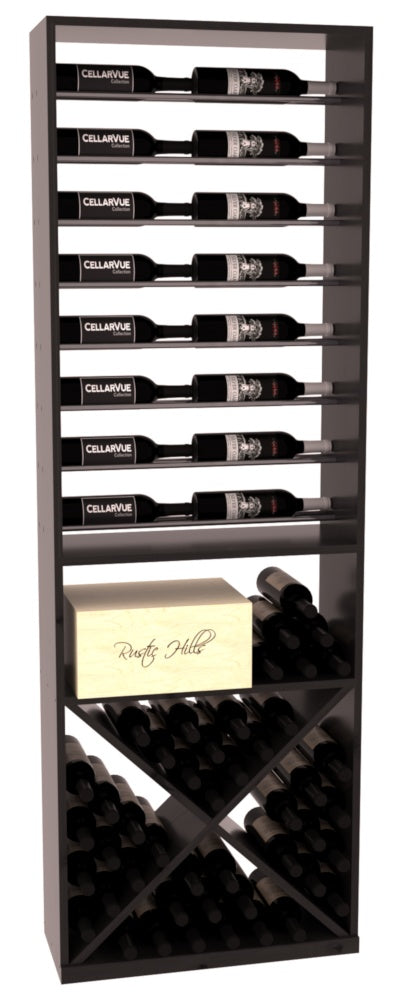 InstaCellar 26" Horizontal Display / X Bin Combo – Gunmetal Rods – Knotty Alder / Black stained