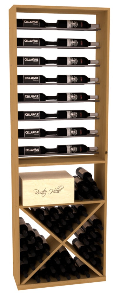 InstaCellar 26" Horizontal Display / X Bin Combo – Gunmetal Rods – Ponderosa Pine / Oak stained