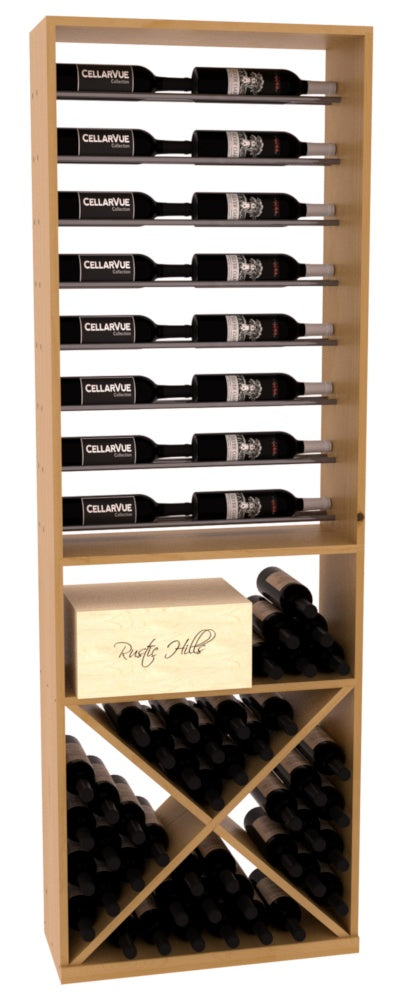 InstaCellar 26" Horizontal Display / X Bin Combo – Gunmetal Rods – Ponderosa Pine / Oak stained