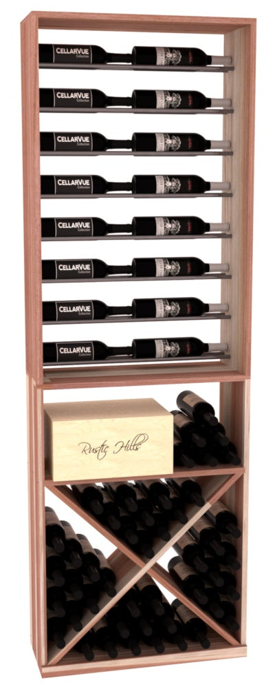 InstaCellar 26" Horizontal Display / X Bin Combo – Gunmetal Rods – Knotty Alder / Greywash stained