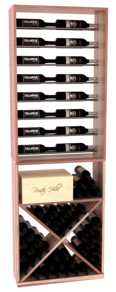 InstaCellar 26" Horizontal Display / X Bin Combo – Gunmetal Rods – Knotty Alder / Greywash stained