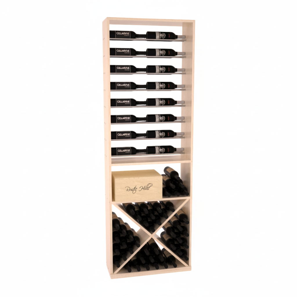 InstaCellar 26" Horizontal Display / X Bin Combo – Black Metal Rods – Premium Redwood / Cherry stained
