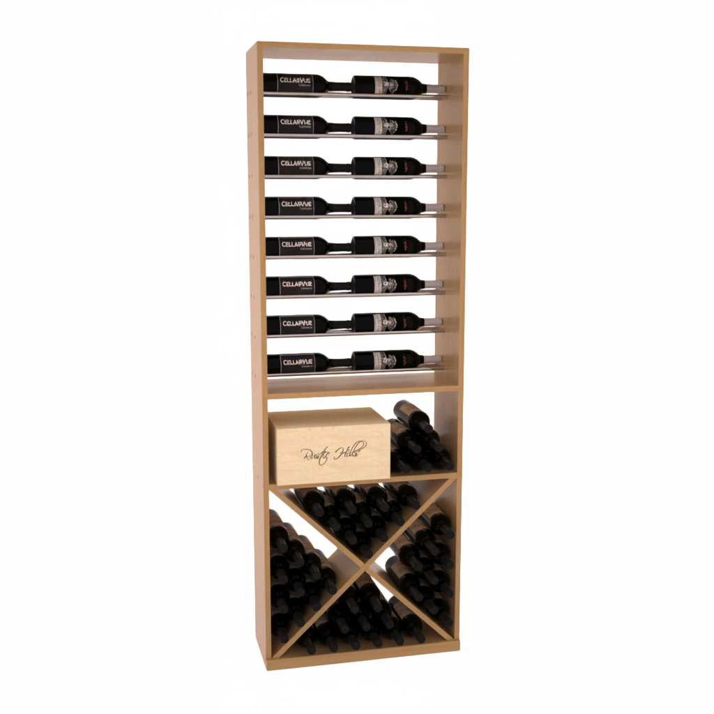 InstaCellar 26" Horizontal Display / X Bin Combo – Black Metal Rods – Premium Redwood / Black stained