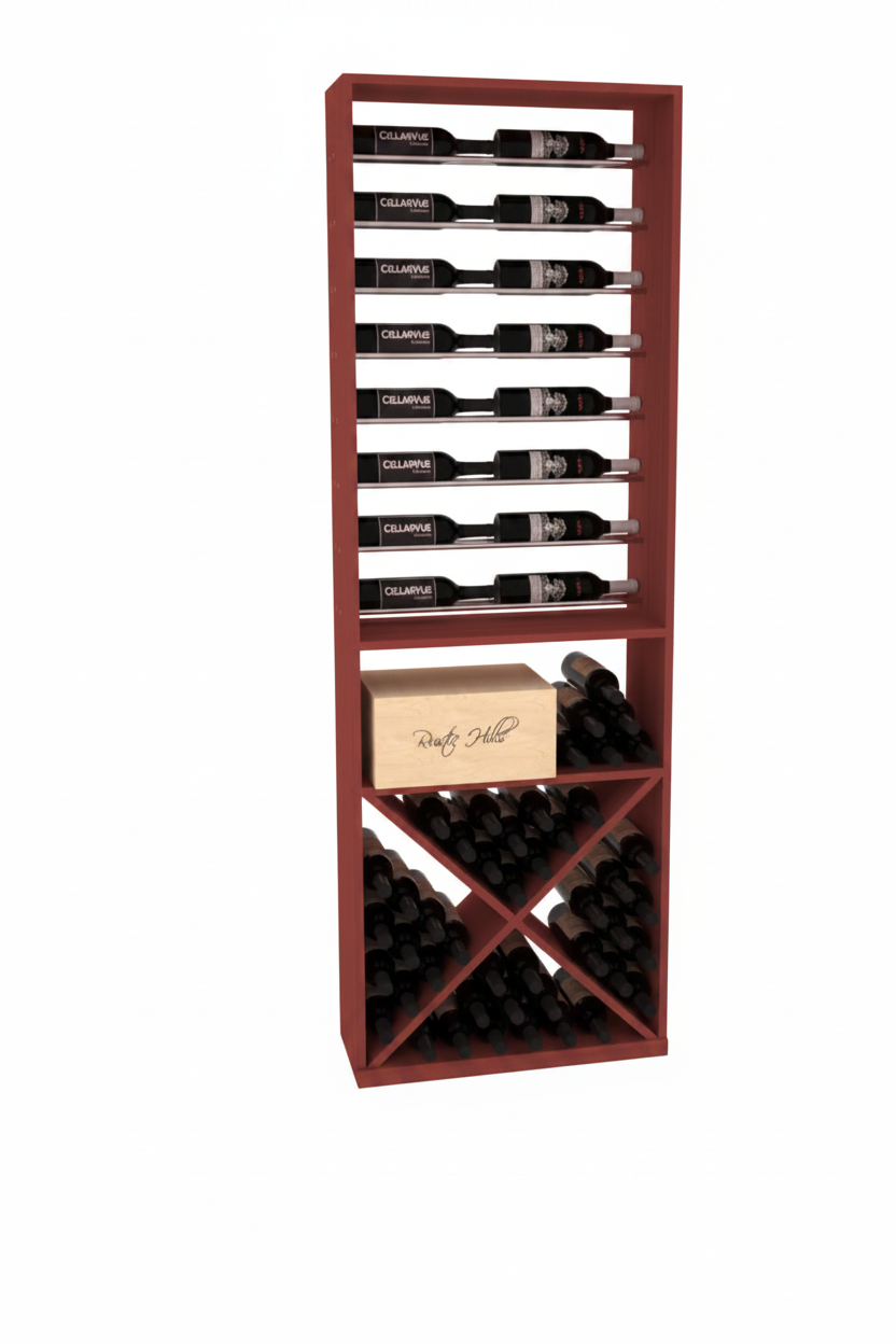 InstaCellar 26" Horizontal Display / X Bin Combo – Black Metal Rods – Premium Redwood / Oak stained