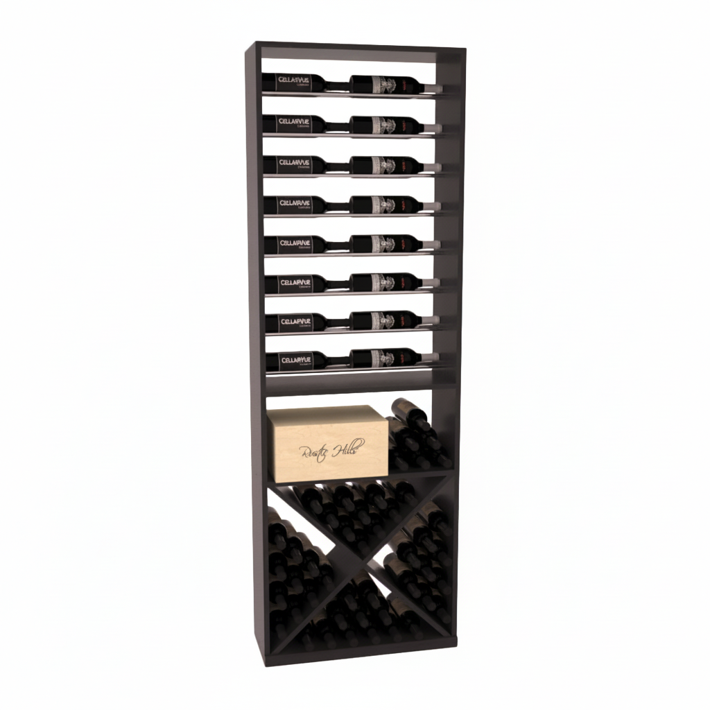 InstaCellar 26" Horizontal Display / X Bin Combo – Black Metal Rods – Premium Redwood / Unstained