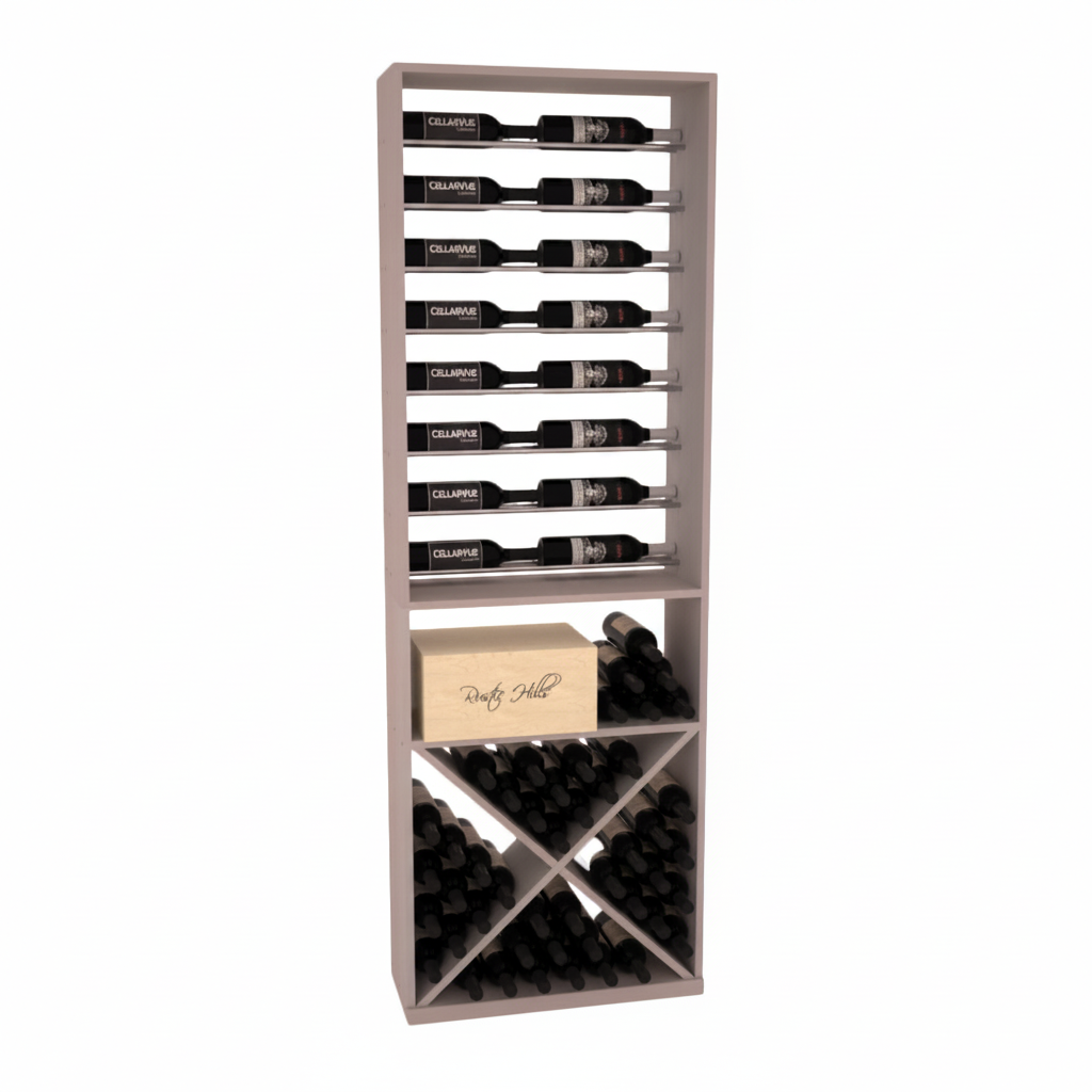 InstaCellar 26" Horizontal Display / X Bin Combo – Black Metal Rods – Knotty Alder / Unstained