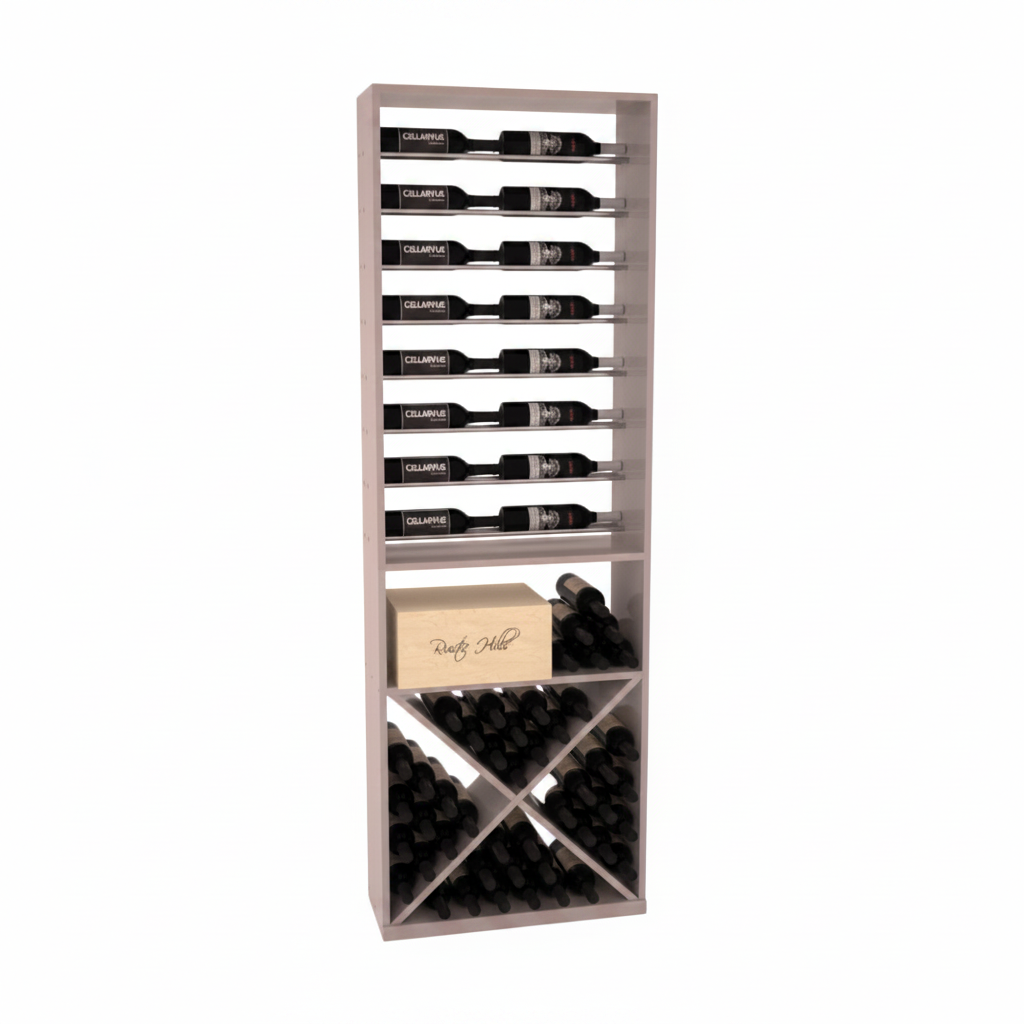 InstaCellar 26" Horizontal Display / X Bin Combo – Black Metal Rods – Knotty Alder / Walnut stained