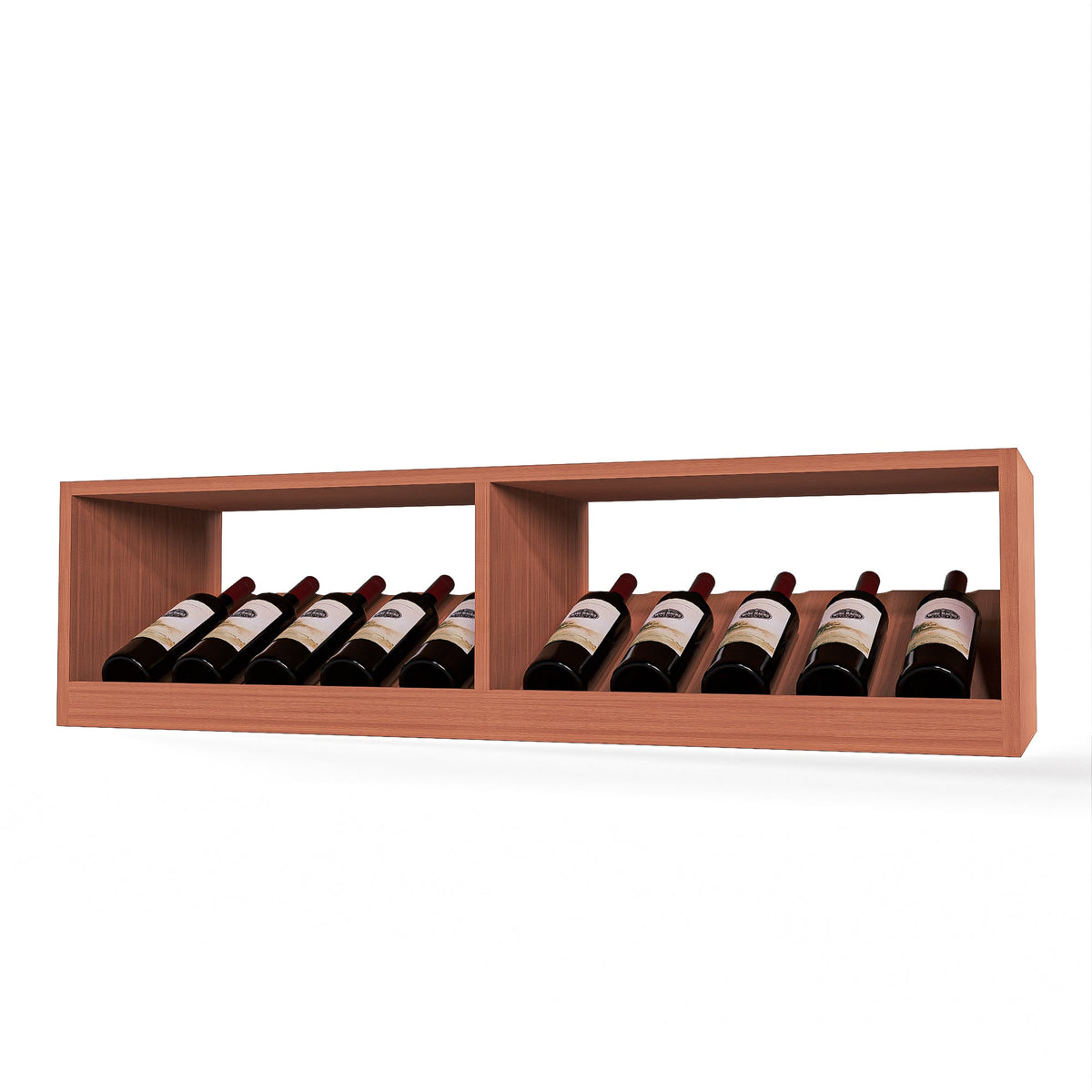 GrandCellar™ 10 Column Full-Depth Elevated Cradle Display Row – 12" – Sapele Mahogany / Unstained