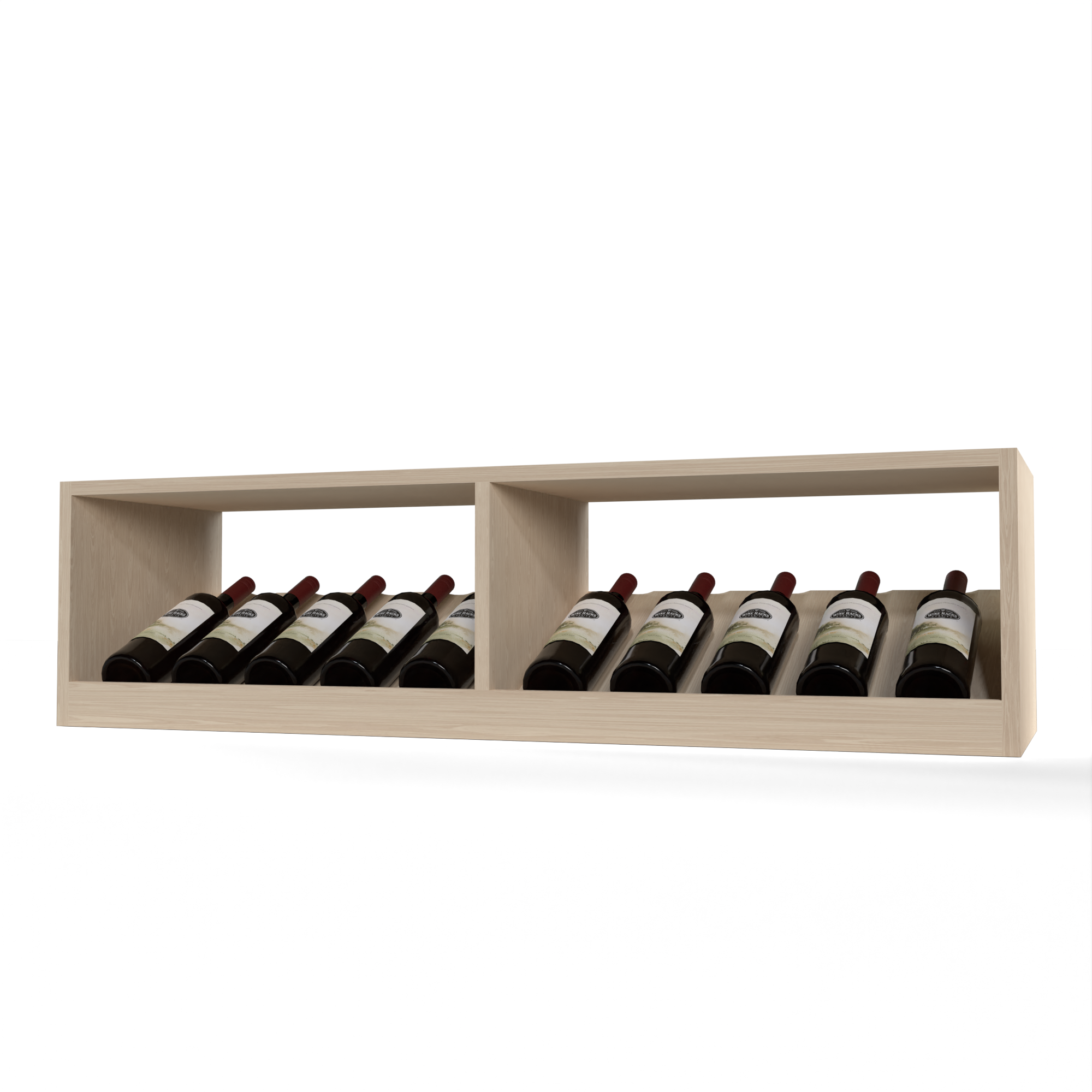 GrandCellar™ 10 Column Full-Depth Elevated Cradle Display Row – 12" – White Oak / Unstained