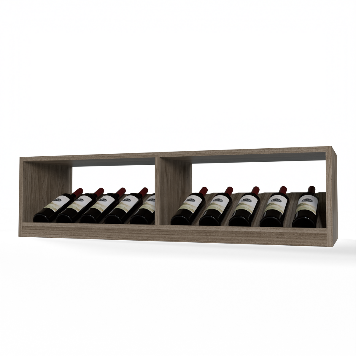 GrandCellar™ 10 Column Full-Depth Elevated Cradle Display Row – 12" – Walnut / Unstained