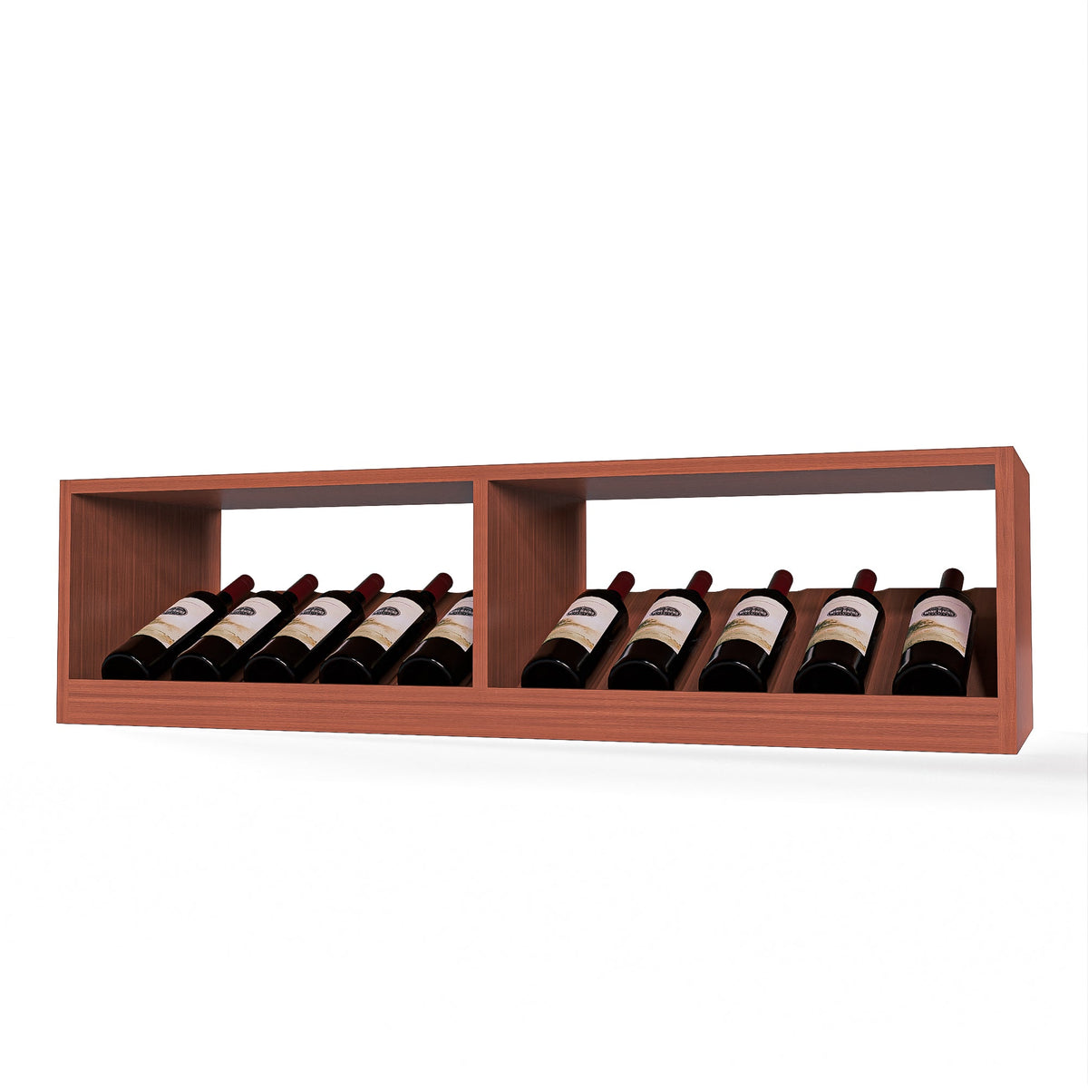 GrandCellar™ 10 Column Full-Depth Elevated Cradle Display Row – 12" – Sapele Mahogany / Unstained